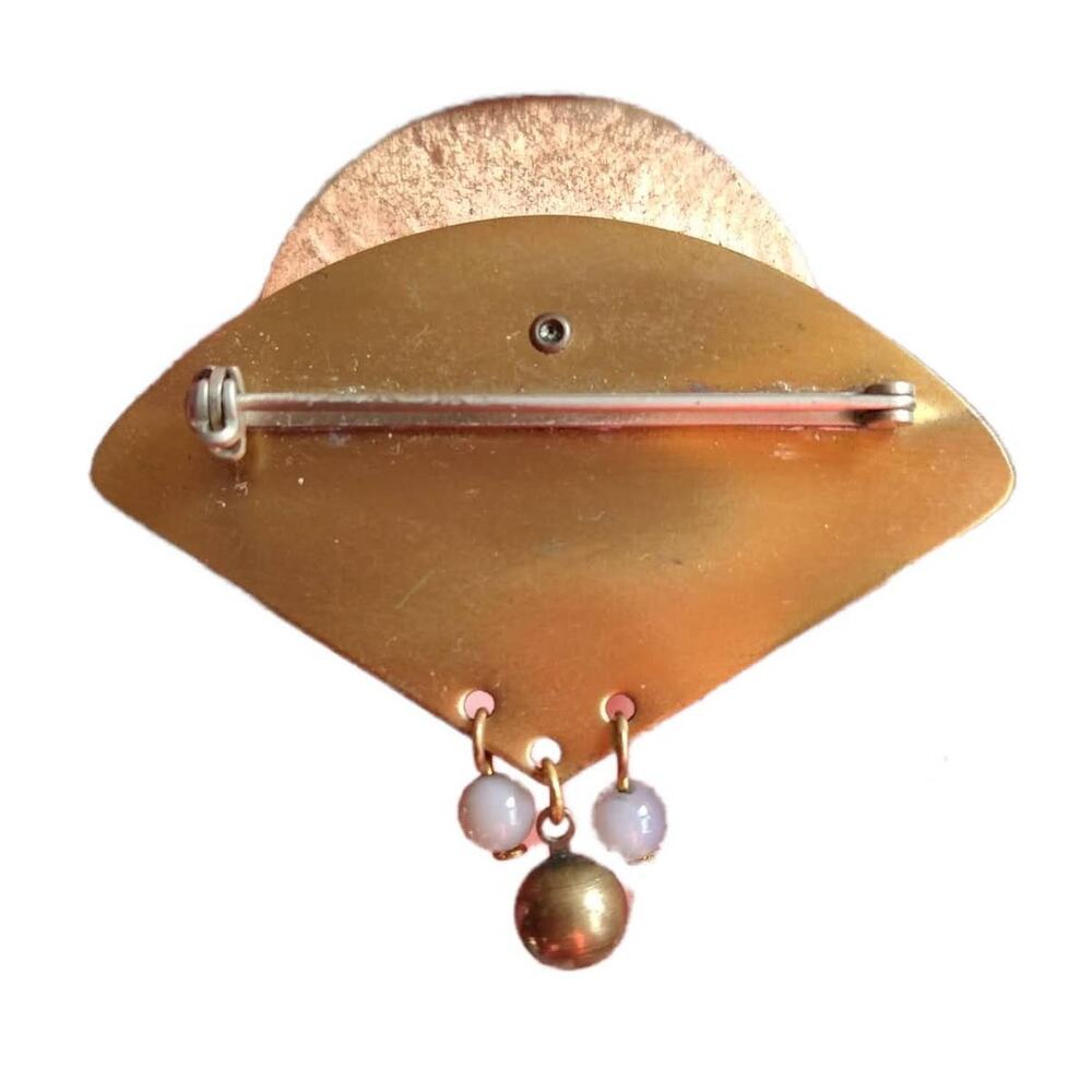 Vintage Modernist Abstract Brooch Handcrafted Art Copper Bronze Brass Pin - Picture 3 of 4